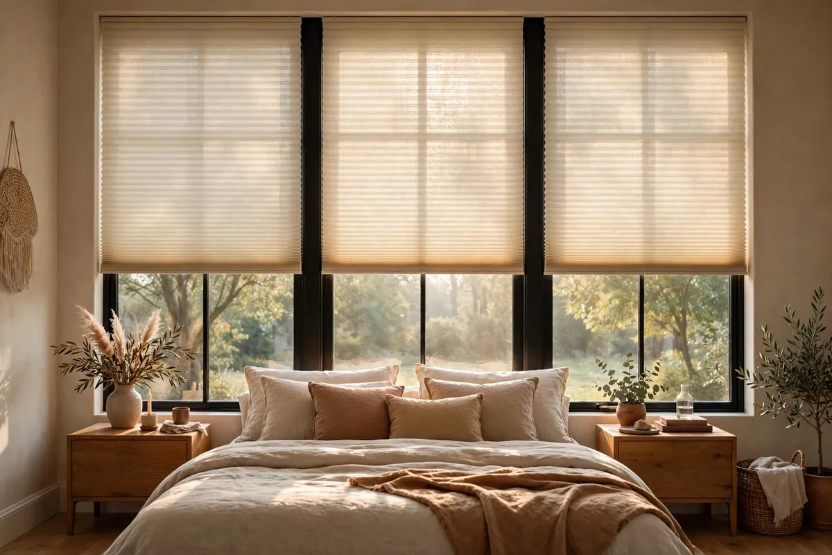 Duette Honeycomb Shades filtering morning light in a bedroom